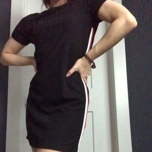 Black Ribbed Mini Dress w/ Red and White Stripes